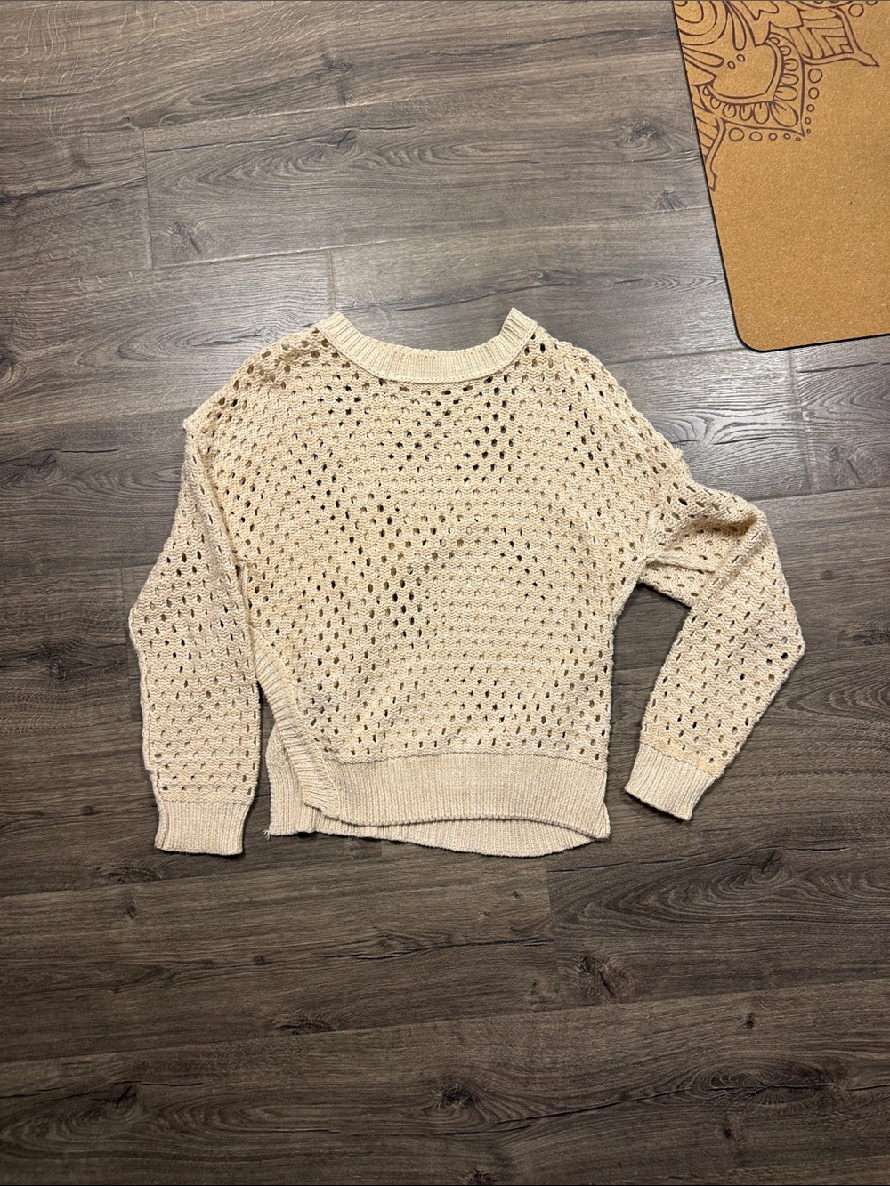 Lightweight Cream Open-Weave Crewneck Sweater
